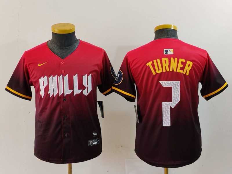Youth Philadelphia Phillies #7 Trea Turner Red 2024 City Connect Limited Jersey->mlb youth jerseys->MLB Jersey